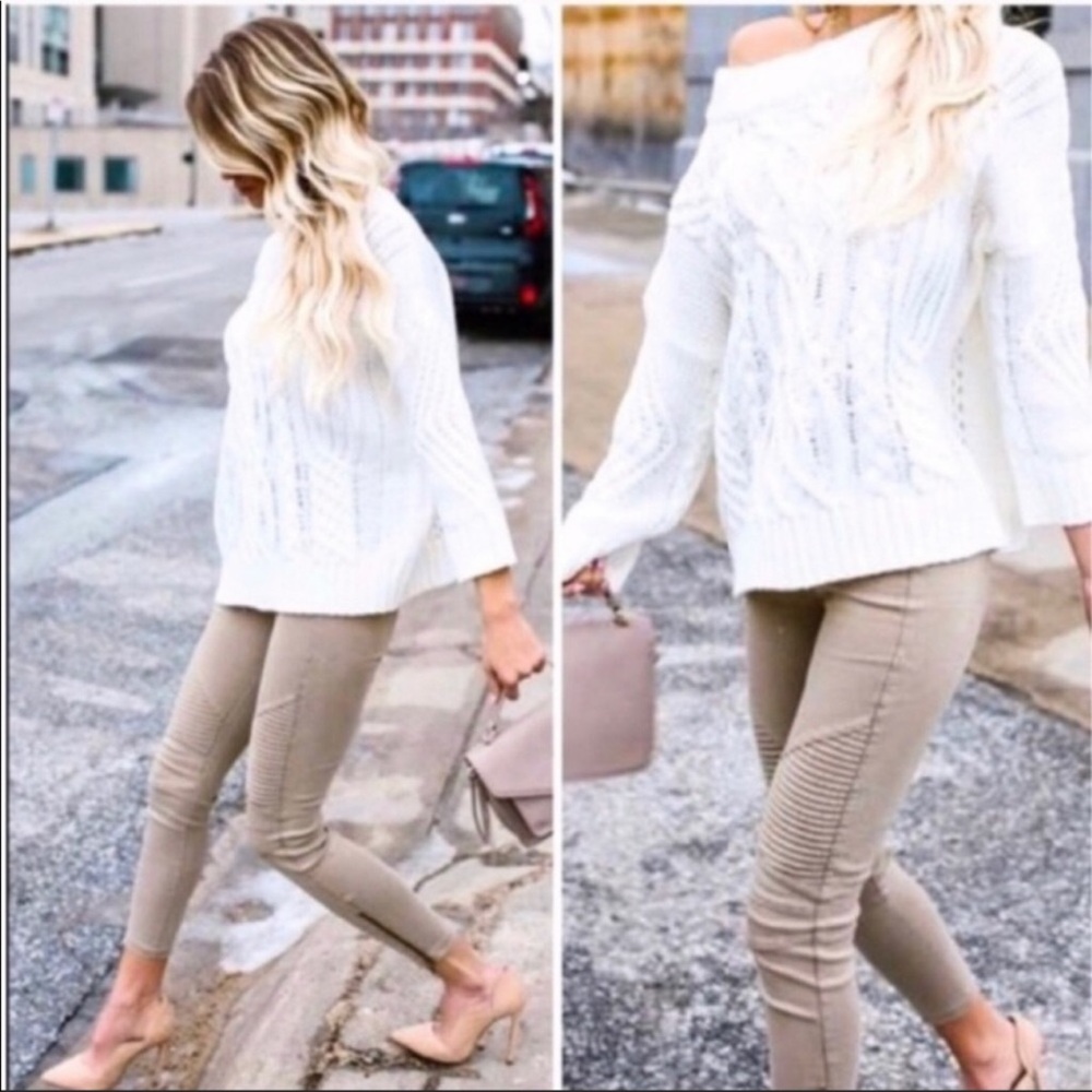Light Mocha  stretch Motto jeggings with zipper Trim